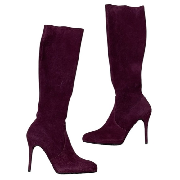 STUART WEITZMAN Boots Over the Knee Pull On Tall Stilettos Burgundy Red Wine 11 - Picture 1 of 15